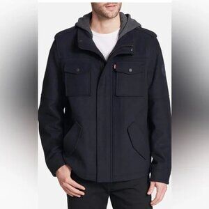 Levi’s Jacket Hooded Wool Blend Insulated Quilted Mens Size Large Charcoal Gray